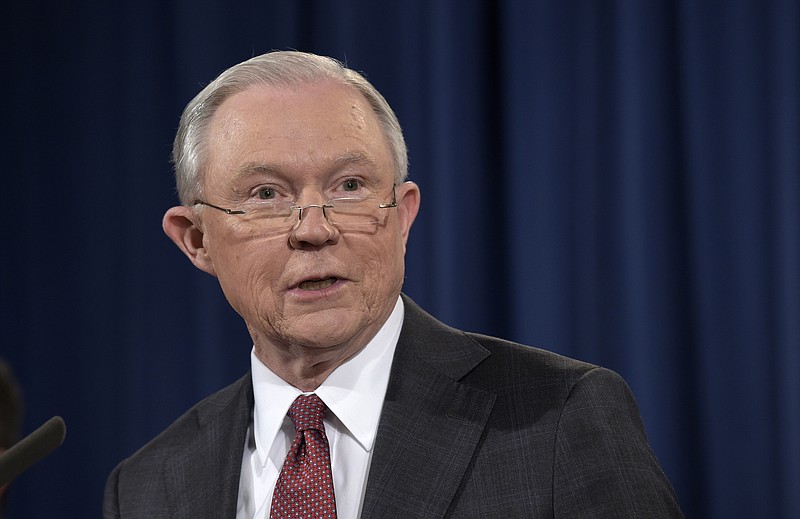 
              Attorney General Jeff Sessions speaks at the Justice Department in Washington, Thursday, March 2, 2017. (AP Photo/Susan Walsh)
            