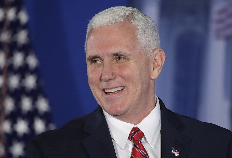 In this Jan. 26, 2017 file photo, Vice President Mike Pence speaks at the Republican congressional retreat in Philadelphia. President Donald Trump has declared that the media is the "enemy of the people" but his administration was was willing to joke around with reporters - and poke fun at itself - in a venerable Washington tradition on Saturday, March 4, 2017. Pence was the featured speaker at the 132nd annual Gridiron Dinner, a comical white tie dinner featuring skits, songs and speeches. (AP Photo/Matt Rourke, File)