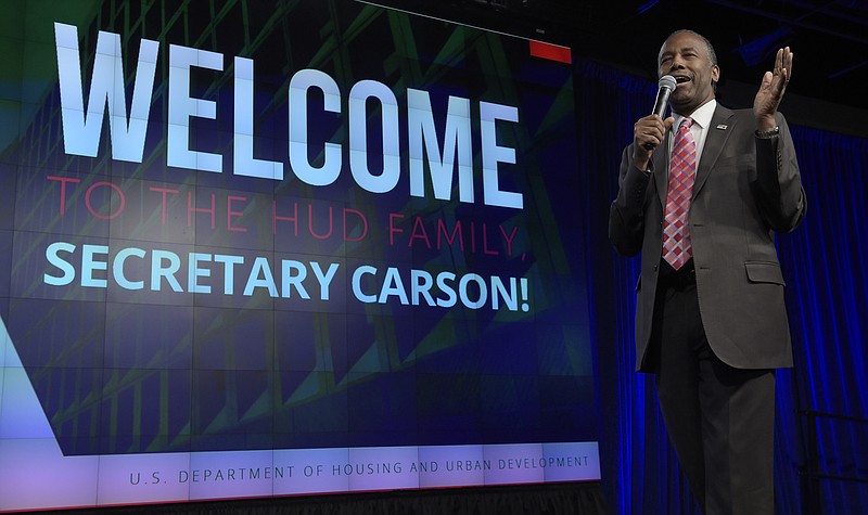 
              Housing a Urban Development Secretary Ben Carson speaks to HUD employees in Washington, Monday, March 6, 2017. (AP Photo/Susan Walsh)
            