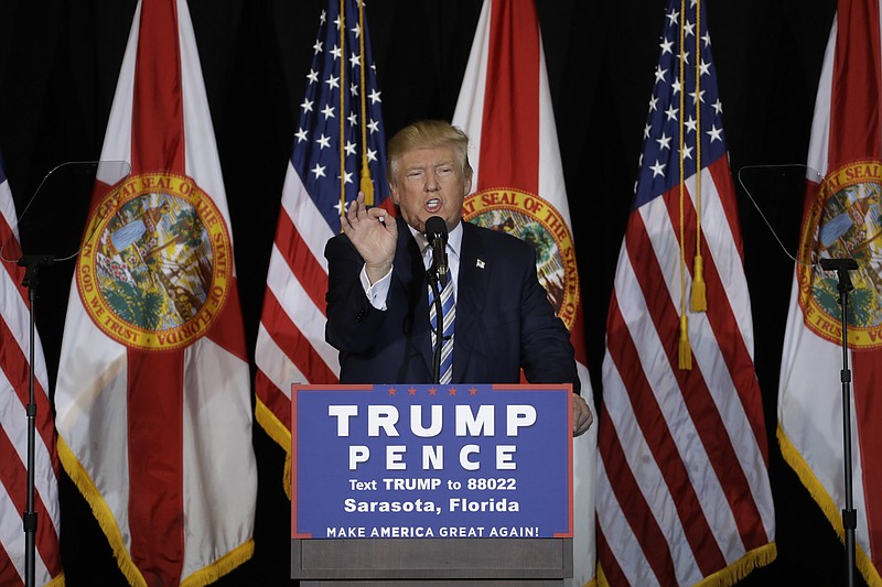 
              FILE - In this Nov. 7. 2016 file photo, then-Republican presidential candidate Donald Trump speaks during a campaign speech in Sarasota, Fla. President Donald Trump praised the House Republicans’ proposal for replacing the Affordable Care Act as “wonderful,” though he noted that he considered it the first phase of his planned health care overhaul and the beginning of a “negotiation.”  (AP Photo/Chris O'Meara, File)
            