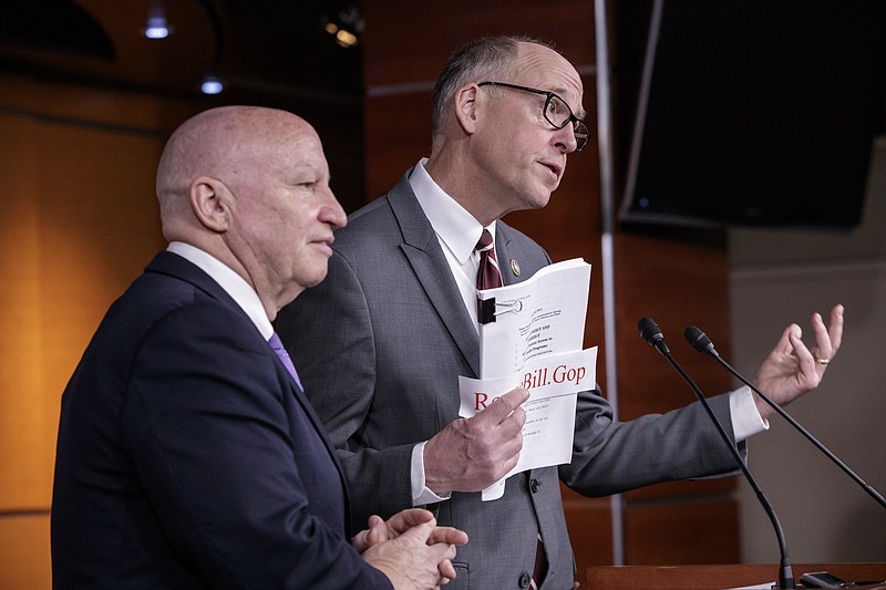 
              House Ways and Means Committee Chairman Rep. Kevin Brady, R-Texas, left, and House Energy and Commerce Committee Chairman Rep. Greg Walden, R-Ore., meet with reporters on Capitol Hill in Washington, Tuesday, March 7, 2017, as House Republicans introduce their plan to repeal and replace the Affordable Care Act.  (AP Photo/J. Scott Applewhite)
            