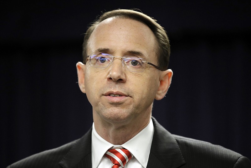 
              FILE - In this March 1, 2017, file photo, U.S. Attorney for the District of Maryland Rod J. Rosenstein speaks at a news conference in Baltimore. Rosenstein faces his confirmation hearing for the role of deputy attorney general and will appear March 7 before the Senate Judiciary Committee. (AP Photo/Patrick Semansky, File)
            