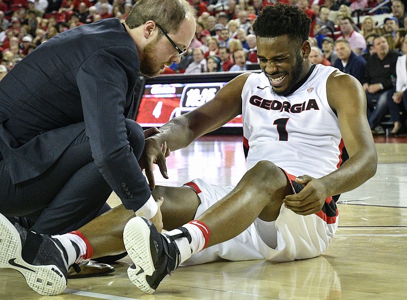 Georgia forward Yante Maten, pictured, hasn't played since injuring his right knee on Feb. 11 early in a home game against Kentucky. He could return to the court today as the Bulldogs open their time at the SEC tournament with a second-round matchup against Tennessee.