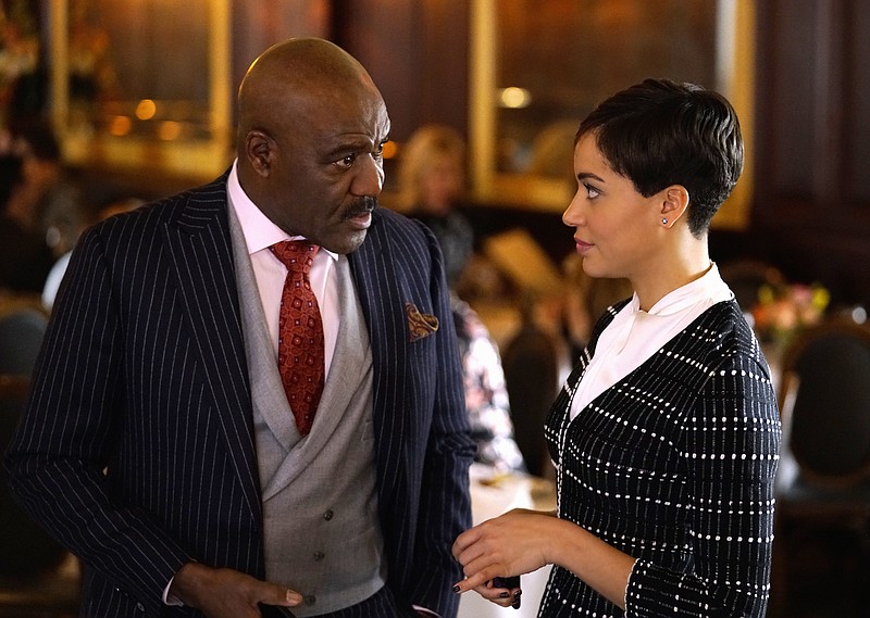 
              This image released by CBS Interactive shows Delroy Lindo as Adrian Boseman, Cush Jumbo as Lucca Quinn in a scene from the "Stoppable: Requiem for an Airdate" episode of "The Good Fight," planned for March 12 on CBS  All Access. (Patrick Harbron/CBS Interactive via AP)
            