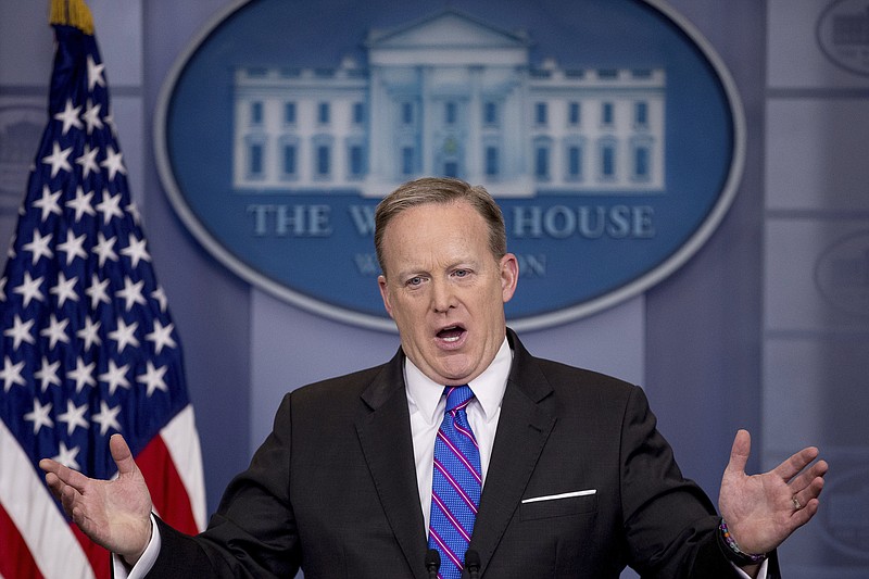 
              White House press secretary Sean Spicer talks to the media during the daily press briefing at the White House in Washington, Wednesday, March 8, 2017. (AP Photo/Andrew Harnik)
            