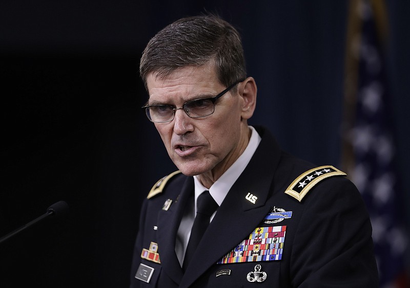 
              FILE - In this Aug. 30, 2016 file photo, U.S. Central Command Command Commander, U.S. Army Gen. Joseph Votel speaks to reporters at the Pentagon. Votel says he has completed an exhaustive review of the Yemen raid that killed a Navy SEAL, and he concluded there were no lapses in judgment or decision making surrounding the operation, and he sees no need for additional investigations.  (AP Photo/Manuel Balce Ceneta, File)
            