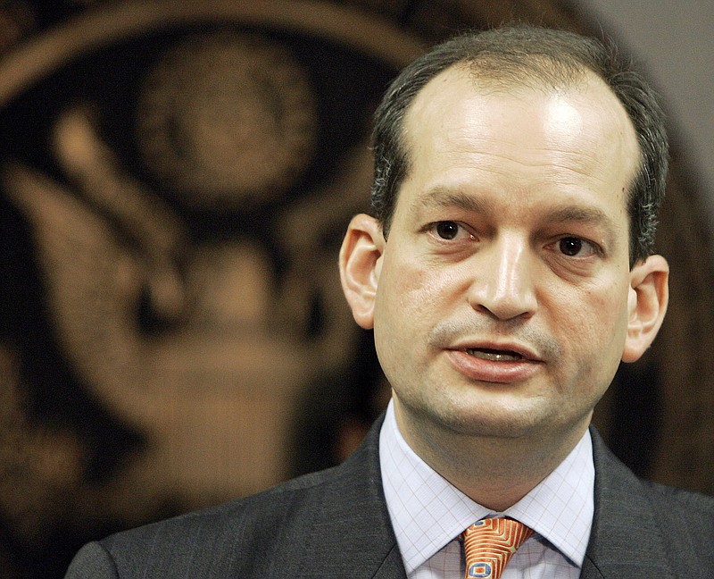 
              FILE - In this Sept. 17, 2008 file photo, Labor Secretary-designate Alexander Acosta speaks in Miami. Acosta is expected to face questions at his Senate confirmation hearing about an unusual plea deal he oversaw for a billionaire sex offender while U.S. attorney in Miami.  (AP photo/Alan Diaz, File)
            