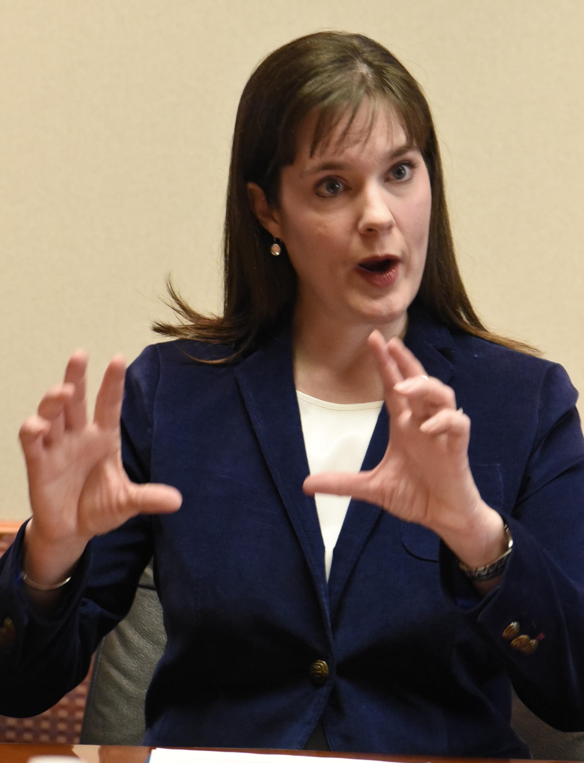 Tennessee commissioner of education Candice McQueen spoke to the editorial board of the Chattanooga Times Free Press at the newspaper's office on March 7, 2017.