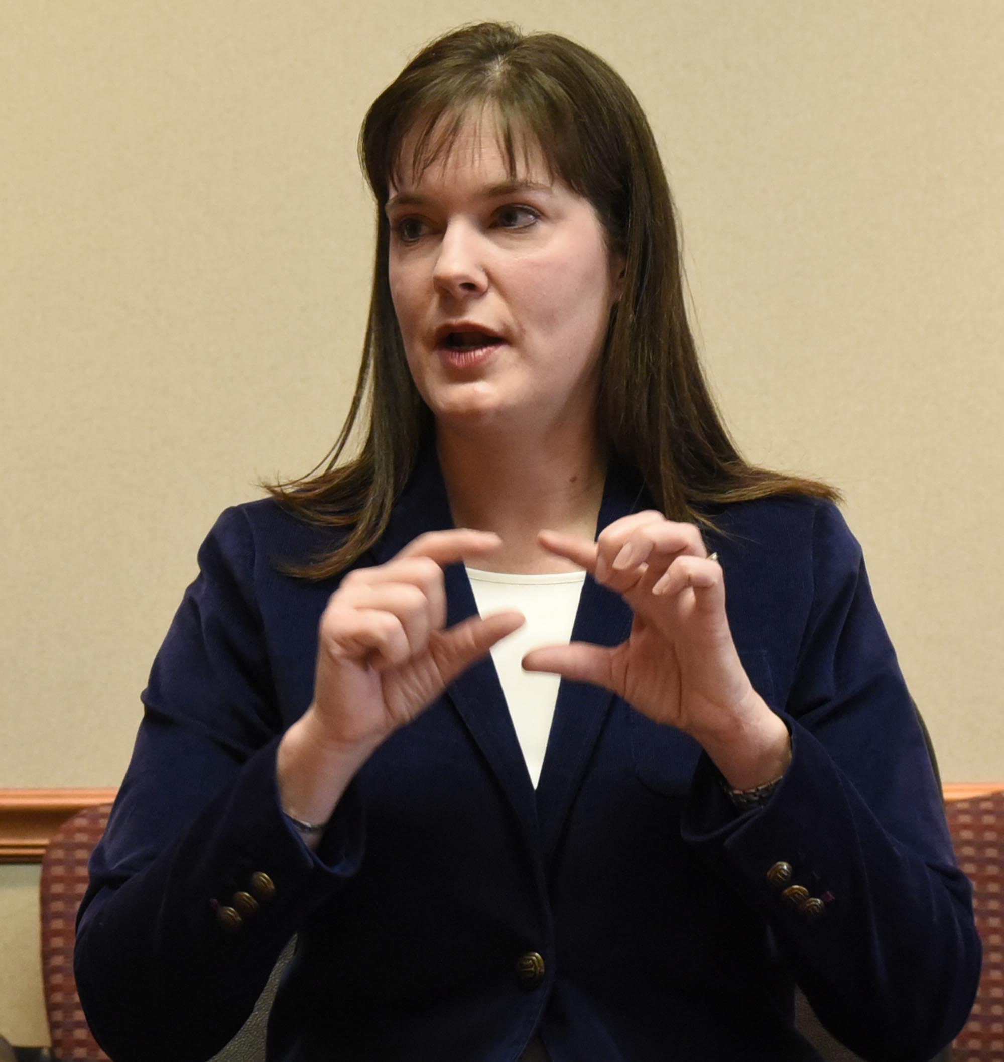 Tennessee commissioner of education Candice McQueen spoke to the editorial board of the Chattanooga Times Free Press at the newspaper's office on March 7, 2017.