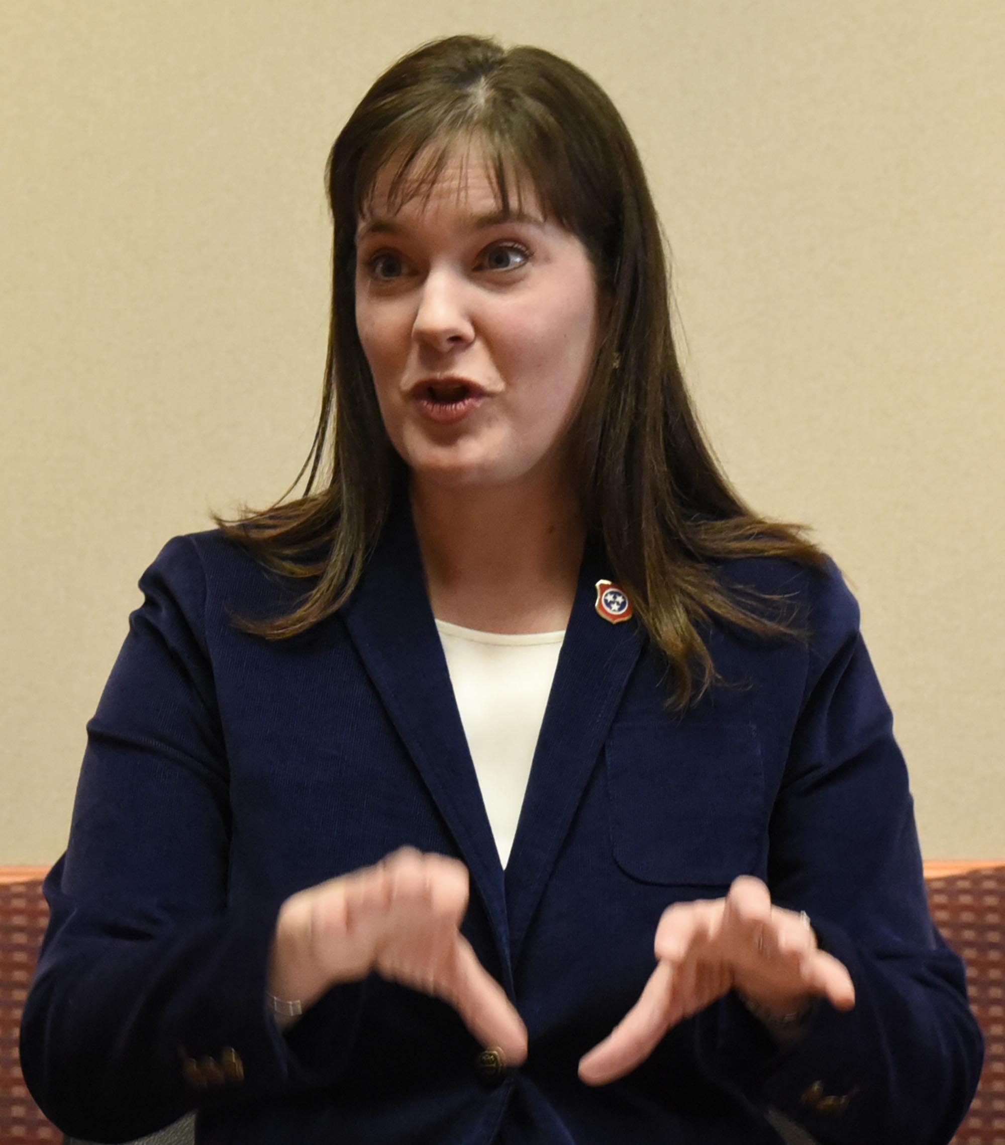 Tennessee commissioner of education Candice McQueen spoke to the editorial board of the Chattanooga Times Free Press at the newspaper's office on March 7, 2017.
