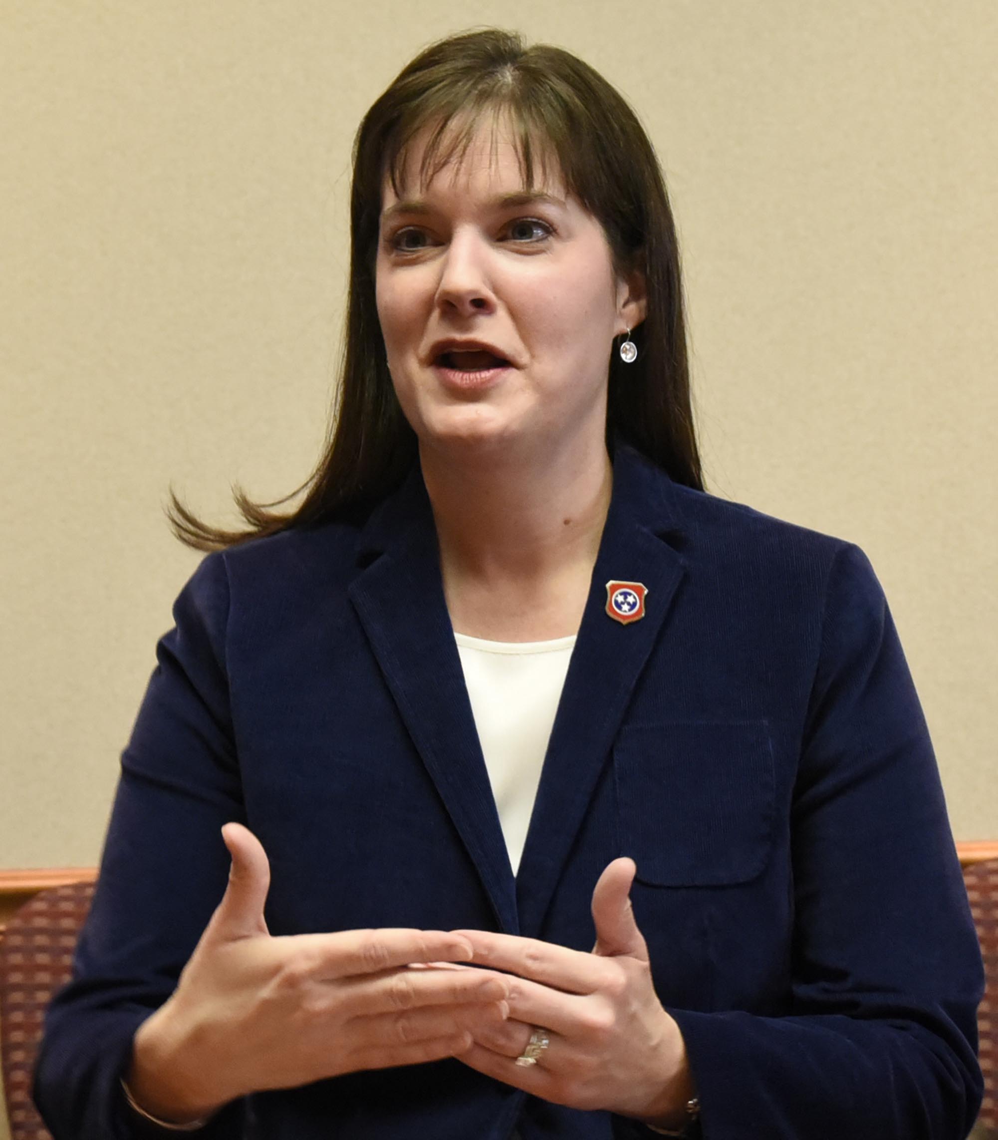 Tennessee commissioner of education Candice McQueen spoke to the editorial board of the Chattanooga Times Free Press at the newspaper's office on March 7, 2017.