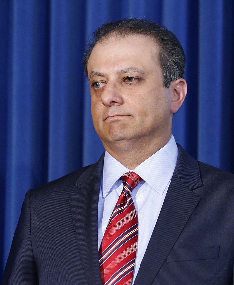 
              FILE- In this Sept. 17, 2015 file photo, U.S. Attorney for the Southern District of New York, Preet Bharara listens as a member of his team speaks during a news conference in New York. The outspoken Manhattan federal prosecutor known for crusading against public corruption said on Saturday, March 11, 2017, that he was fired after refusing to resign. (AP Photo/Kathy Willens)
            