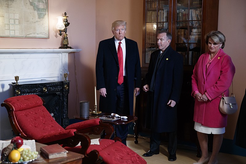 
              President Donald Trump tours the Hermitage, the home of President Andrew Jackson, to commemorate Jackson's 250th birthday, Wednesday, March 15, 2017, in Nashville, Tenn. (AP Photo/Evan Vucci)
            