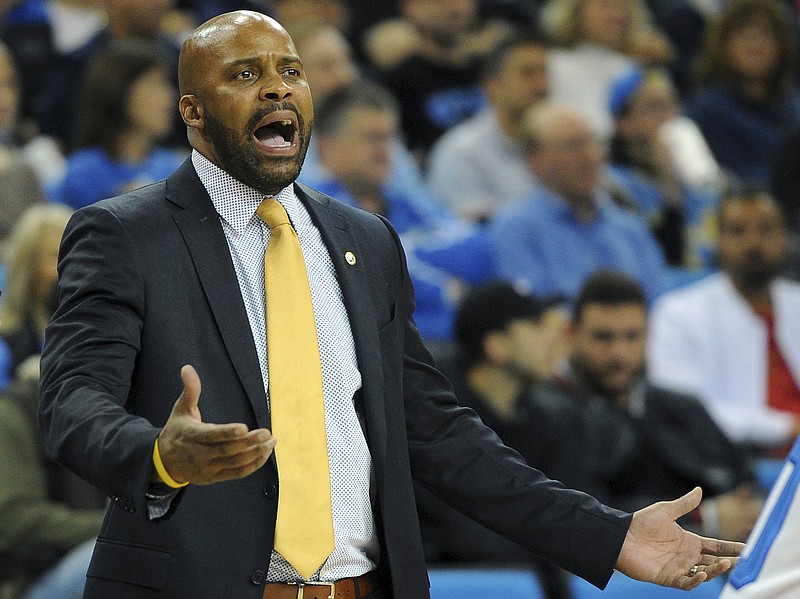 In this Jan. 5, 2017, file photo, California head coach Cuonzo Martin yells during an NCAA college basketball game against UCLA in Los Angeles, Thursday, Jan. 5, 2017. Martin, who led California's men's basketball for the past three seasons, has resigned as head coach, Athletics Director Mike Williams announced, Wednesday, March 15, 2017. (AP Photo/Michael Owen Baker, File)