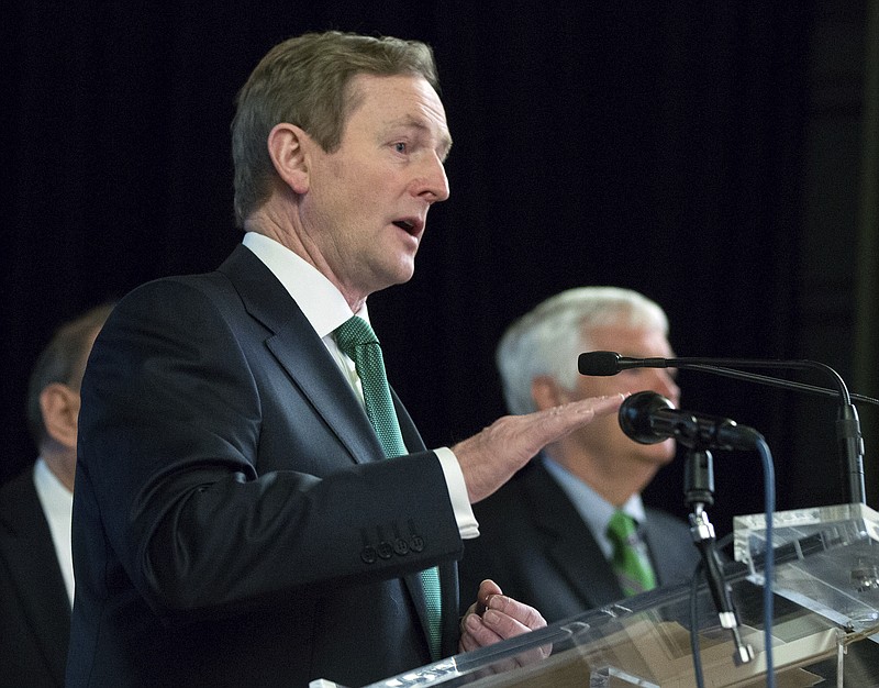 
              FILE - In this March 16, 2013 file photo, Irish Prime Minister Enda Kenny speaks in New York. Kenny has signaled that he will use the meeting, scheduled for Thursday, March 16, 2017, one day before St. Patrick’s Day, to talk about Brexit and Trump’s immigration policies. Kenny, who labelled Trump “dangerous” during the campaign, has said it is important to keep the standing date, which some critics have suggested he should cancel.  (AP Photo/Richard Drew, File)
            