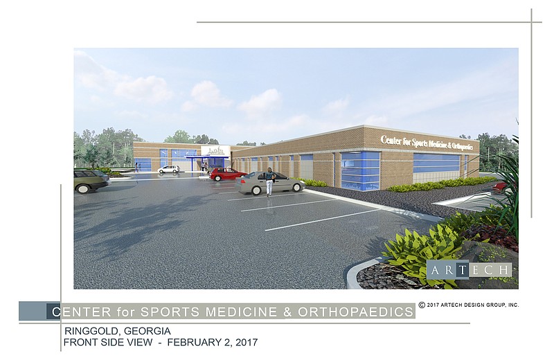 An architect's rendering of the new orthopedic and sports medicine clinic to open on Battlefield Parkway in a public-private commercial development code-named "Project Jump."