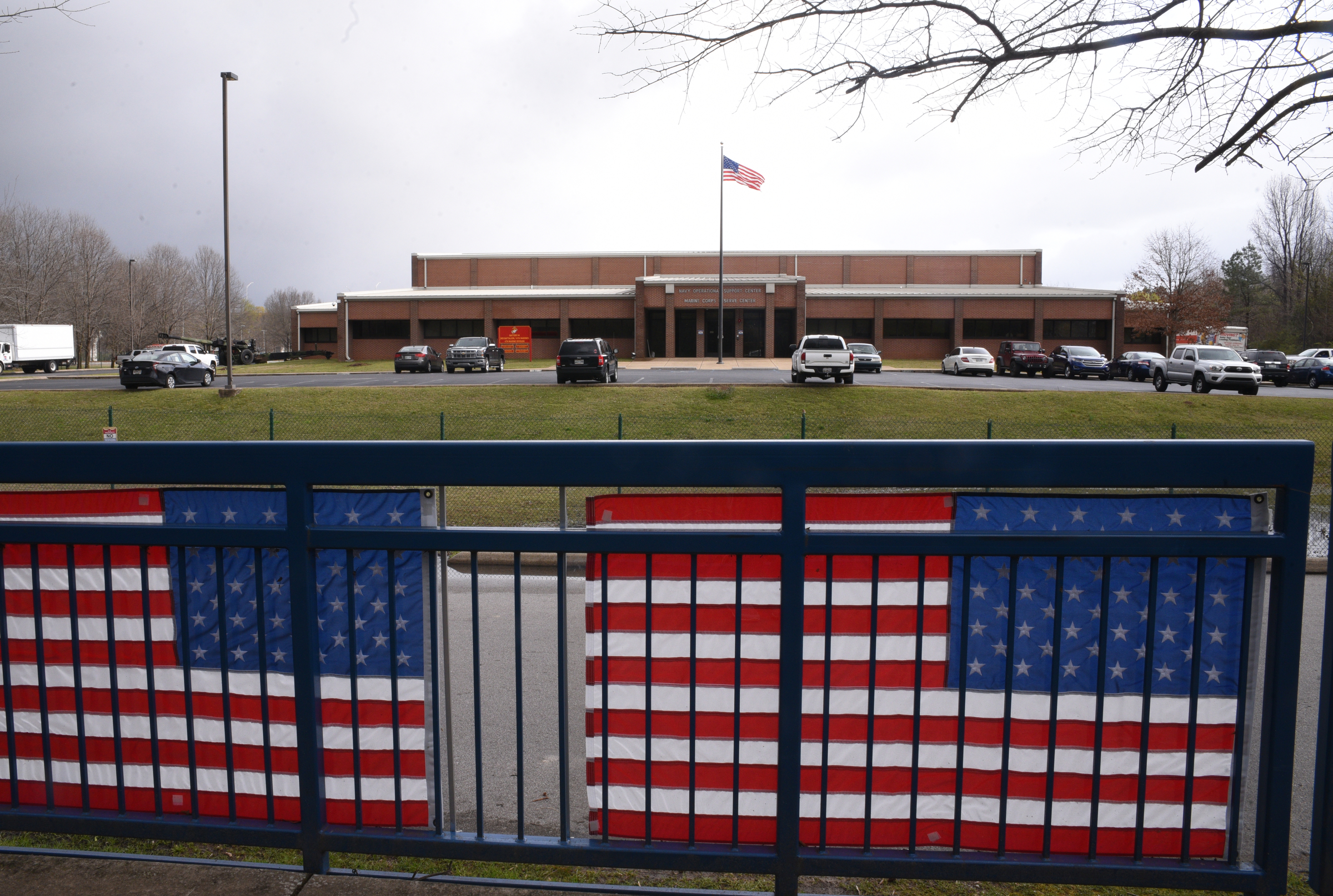 Five flags line the Tennessee Riverwalk Tuesday, March 14, 2017 in front of the Naval Reserve Center on Amnicola Highway.