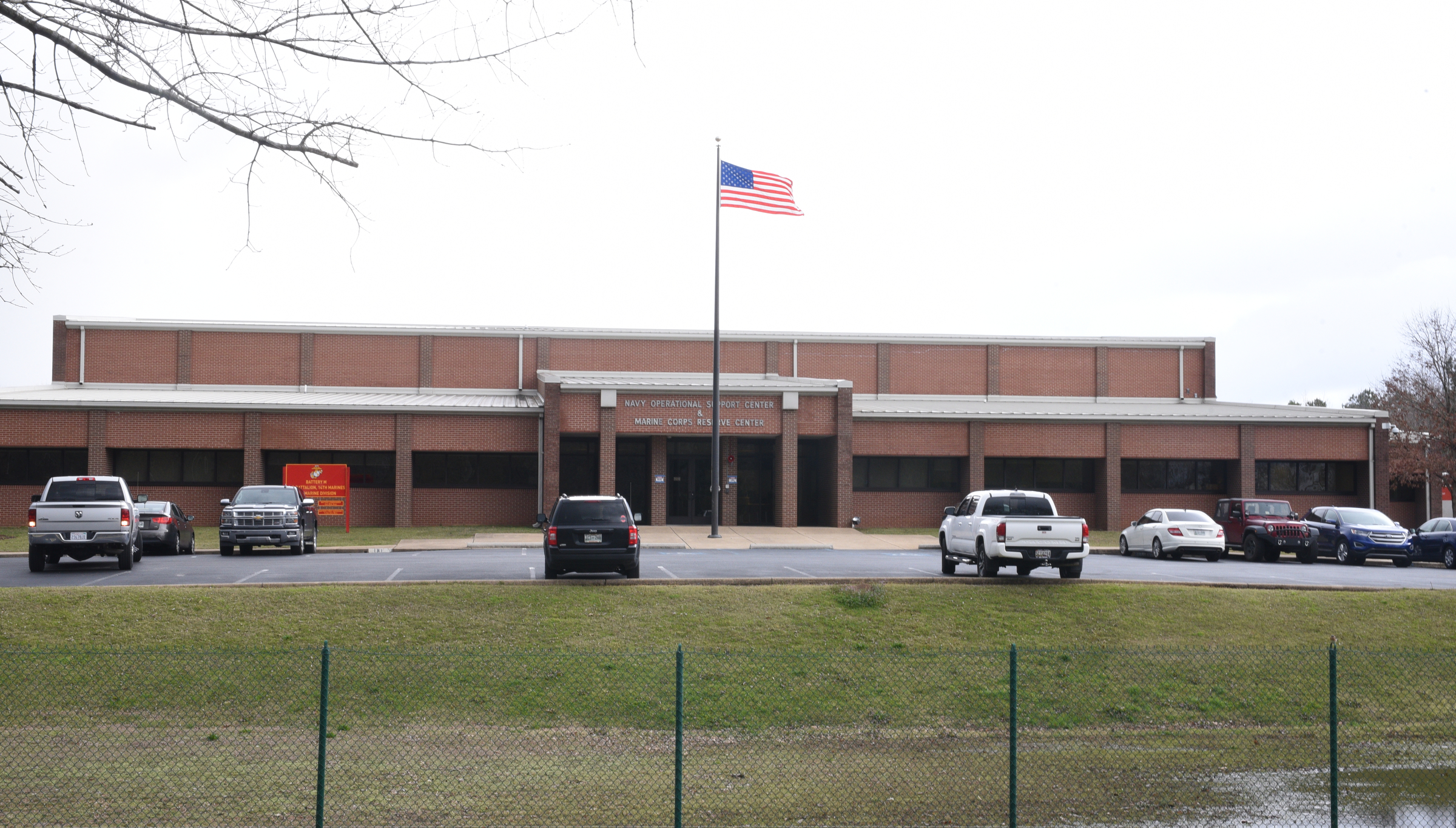 Five flags line the Tennessee Riverwalk Tuesday, March 14, 2017 in front of the Naval Reserve Center on Amnicola Highway.