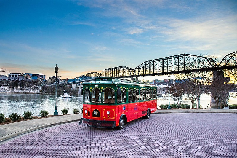Nashville-based Gray Line of Tennessee christened a new tour it's launching here: Chattanooga Hop. Three Gray Line Tennessee buses that resemble San Francisco cable cars will take tourists to 12 stops around downtown, North Chattanooga and St. Elmo. (Photo courtesy of grayline.com)
