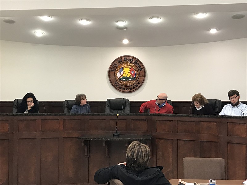 The Red Bank School Advisory Committee holds its first meeting at Red Bank City Hall. From left are Jamie Kerns, Kathy Schein, Johnny Pierce, Link Sparks and Allen Turner.