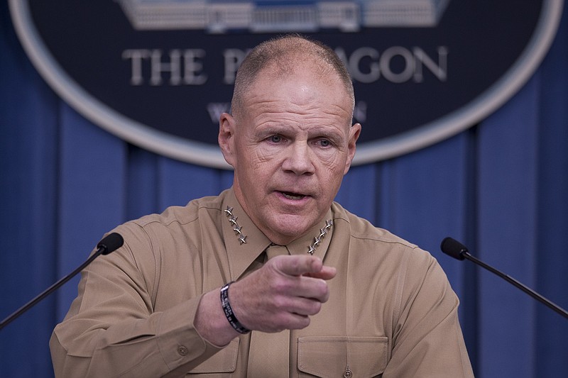 
              FILE - In this March 10, 2017 file photo, Marine Corps Commandant Gen. Robert Neller speaks during a news conference at the Pentagon. Battered by a nude photo scandal, the Marine Corps has published a longer and more detailed social media policy, laying out the professional and legal ramifications for service members who participate in online misconduct.  (AP Photo/Cliff Owen, File)
            