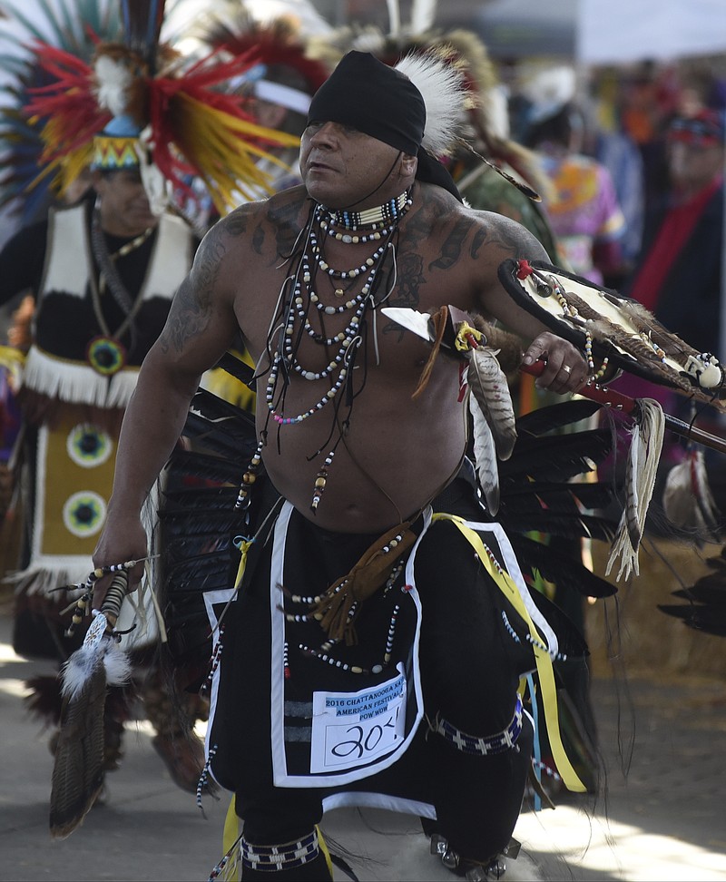 Wes Collins, from Cleveland, Tenn., dances during last year's Pow Wow on the River in First Tennessee Pavilion.