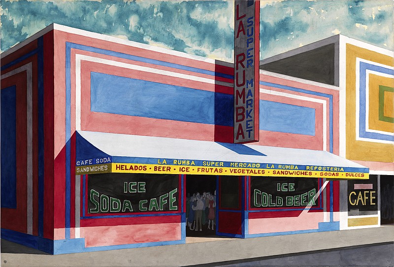 This watercolor storefront by Emilio Sanchez is part of the Hunter Museum's exhibition of work by Latino artists.
