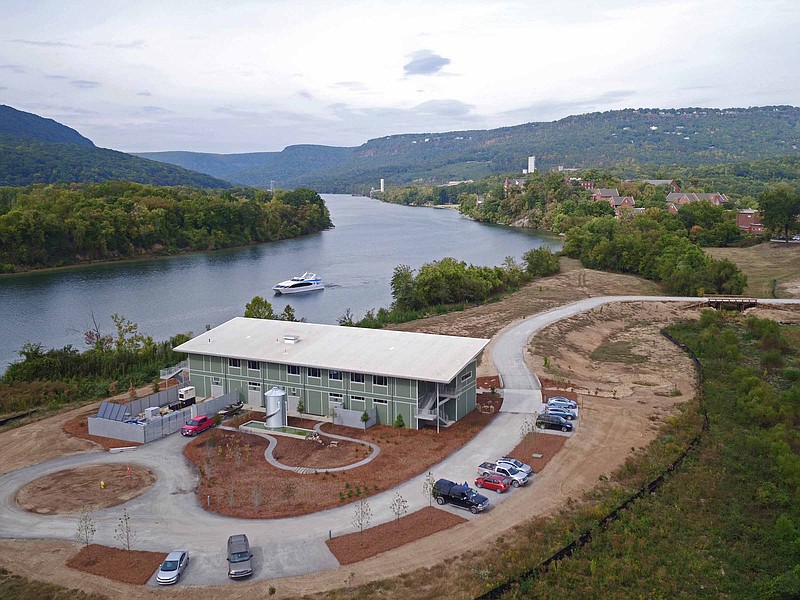 An aerial view of the Tennessee Aquarium Conservation Institute, located adjacent to Baylor School's campus.