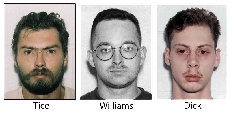 
              FILE - This undated, combination file photo shows Derek Tice, from left, Danial Williams and Joseph Dick, who, along with Eric Wilson, were convicted in the 1997 rape and killing of Michelle Moore-Bosko. On Tuesday, March 21, 2017, Gov. Terry McAuliffe pardoned the four former sailors who became known as the "Norfolk Four." A spokesman for McAuliffe told The Associated Press on Tuesday that the governor has granted absolute pardons for the men. DNA evidence linked another man, Omar Ballard, to the crimes. He said he was solely responsible and is serving a life sentence.  (The Virginian-Pilot via AP, File)
            