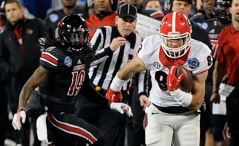 Georgia senior tight end Jeb Blazevich, shown as a freshman in the 2014 Belk Bowl, finally has the same offensive coordinator for a second consecutive year.