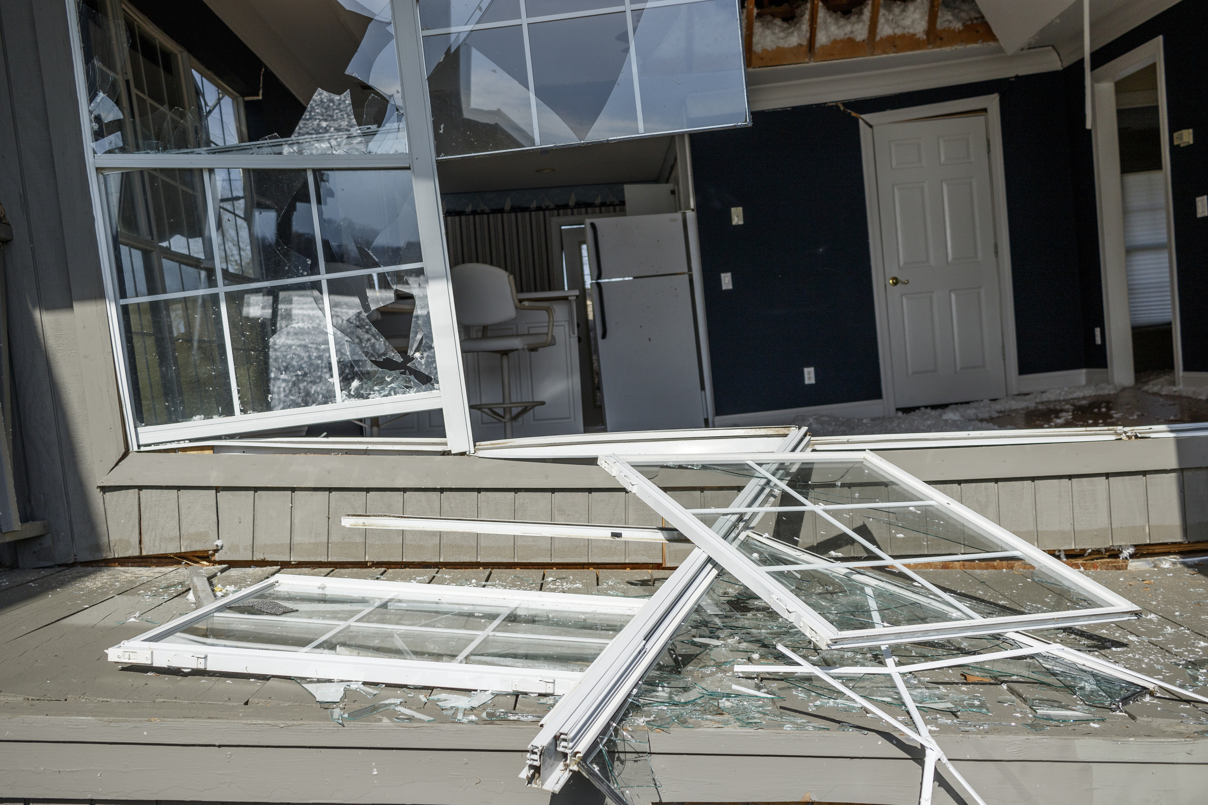 The guest house on Bobby Keyes's property on Berkeley Lane is damaged on Wednesday, March 22, 2017, in Hixson, Tenn., after Tuesday evening storms caused isolated damage throughout the region.