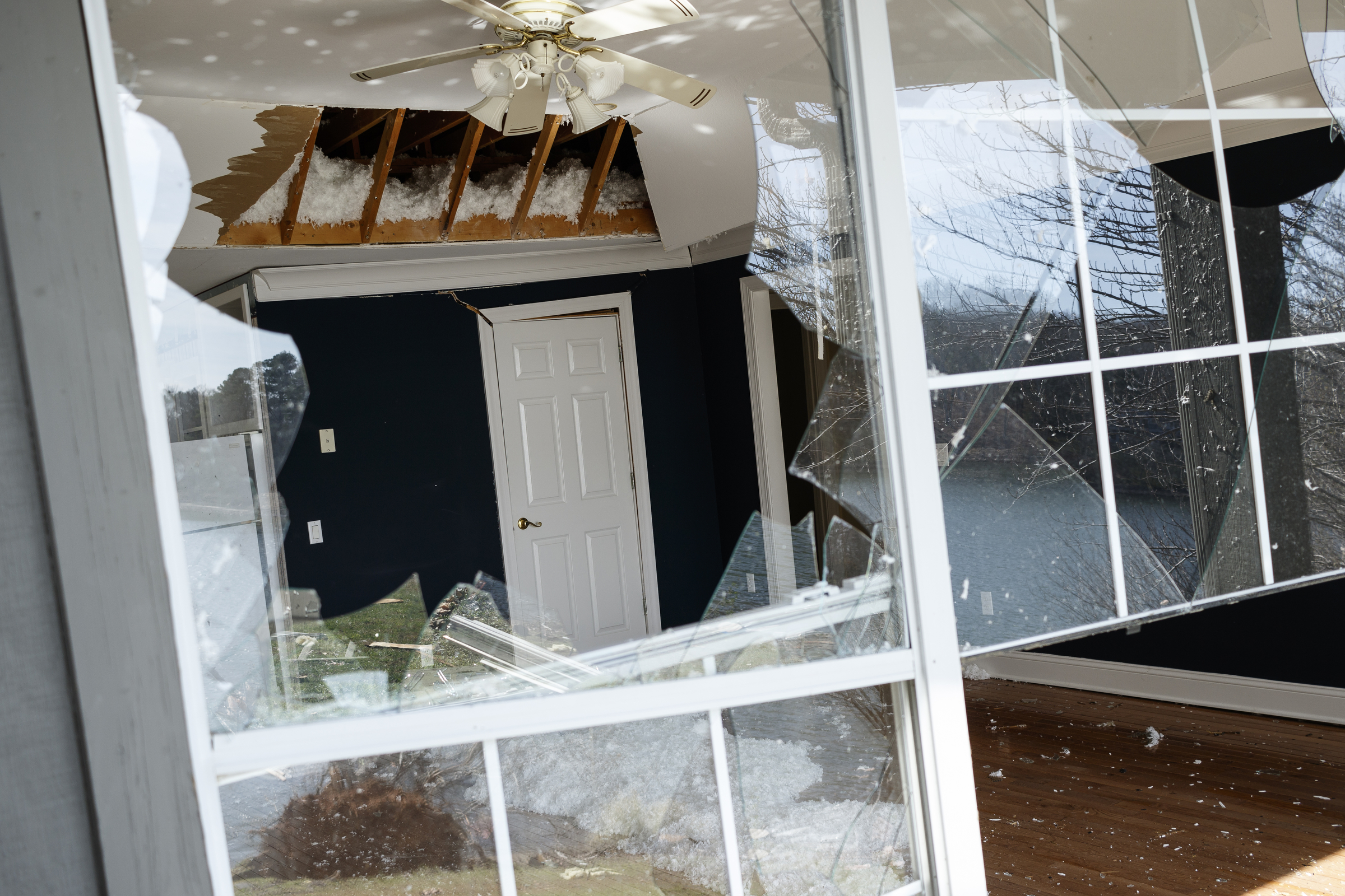 The guest house on Bobby Keyes's property on Berkeley Lane is damaged on Wednesday, March 22, 2017, in Hixson, Tenn., after Tuesday evening storms caused isolated damage throughout the region.