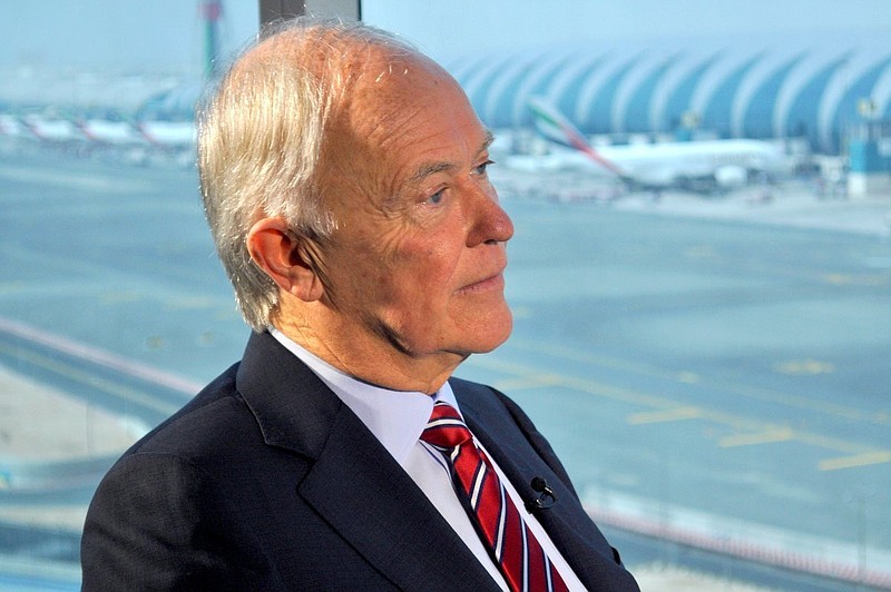 
              Emirates airline President Tim Clark listens to a question during an interview overlooking Dubai International Airport in Dubai, United Arab Emirates, on Wednesday, March 22, 2017. The president of the Middle East's biggest airline says a ban on electronics other than mobile phones in the cabins of U.S.-bound flights came as a complete surprise as he defended security measures at its Dubai hub. (AP Photo/Adam Schreck)
            