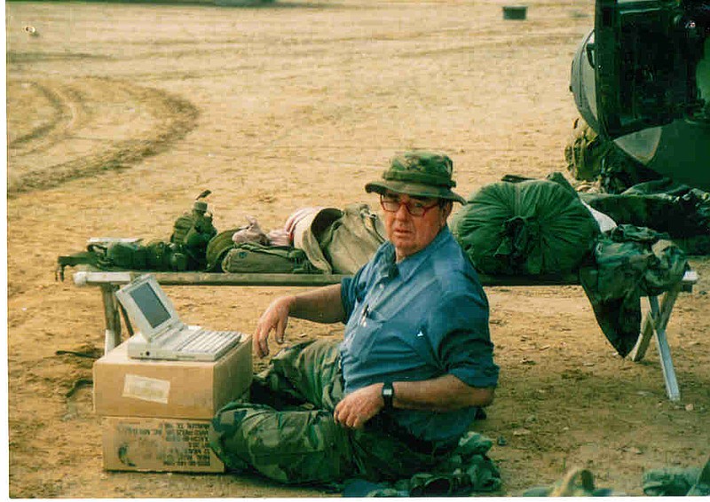 Joe Galloway with the U.S. Army's 24th Infantry Division Mech outside Basra, Iraq, on the day of the ceasefire in the Persian Gulf War, 1991.