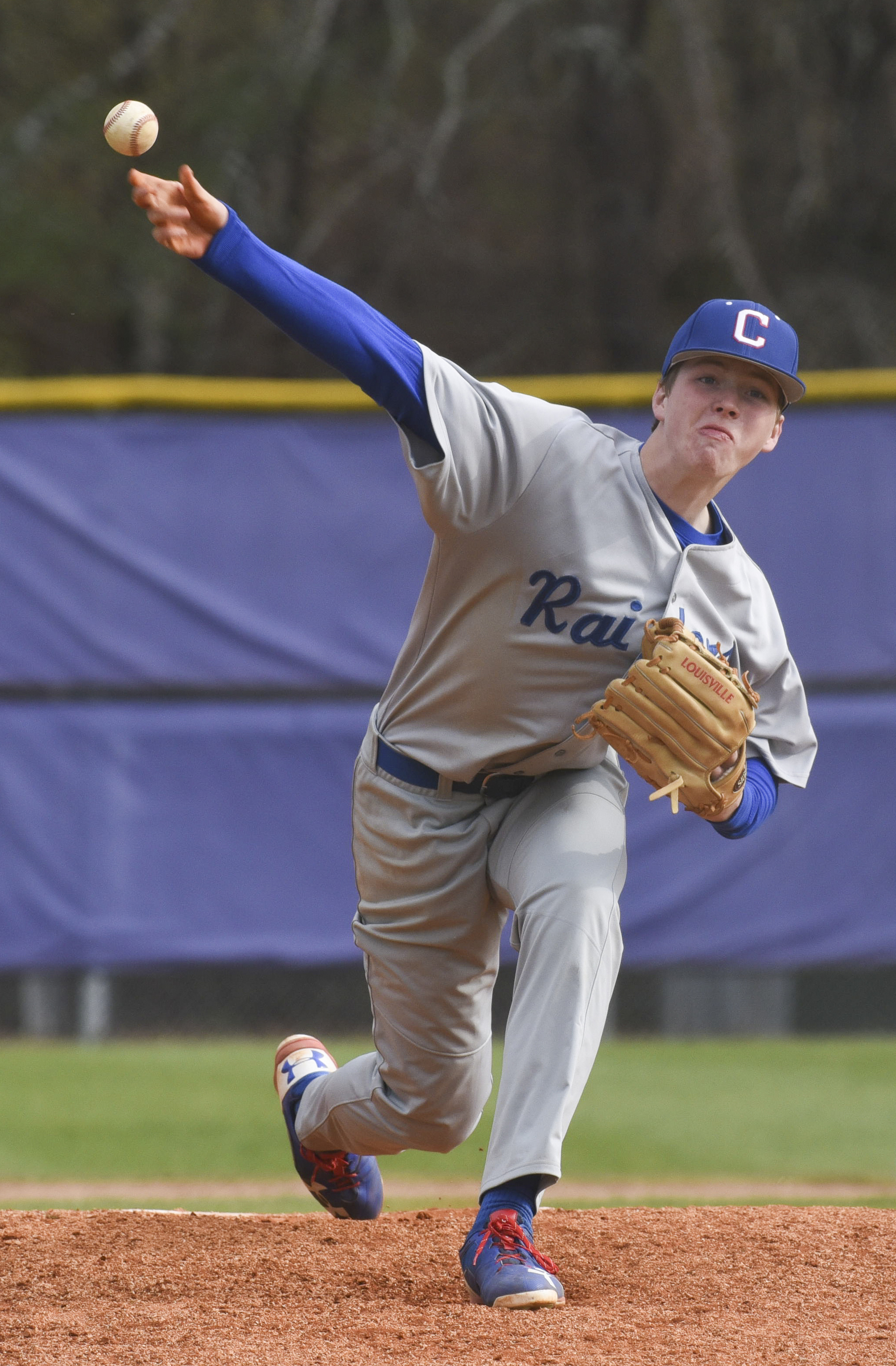 Cleveland's Asa Blake delivers a pitch in the fourth inning and cruises to a one-hit, 12-0 win over Central Thursday in Harrison.