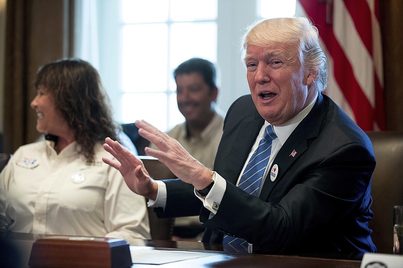 
              President Donald Trump meets with truckers and industry CEOs regarding healthcare, Thursday, March 23, 2017, in the Cabinet Room of the White House in Washington. (AP Photo/Andrew Harnik)
            