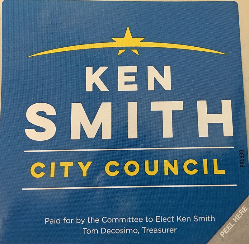 Front of Ken Smith election day sticker