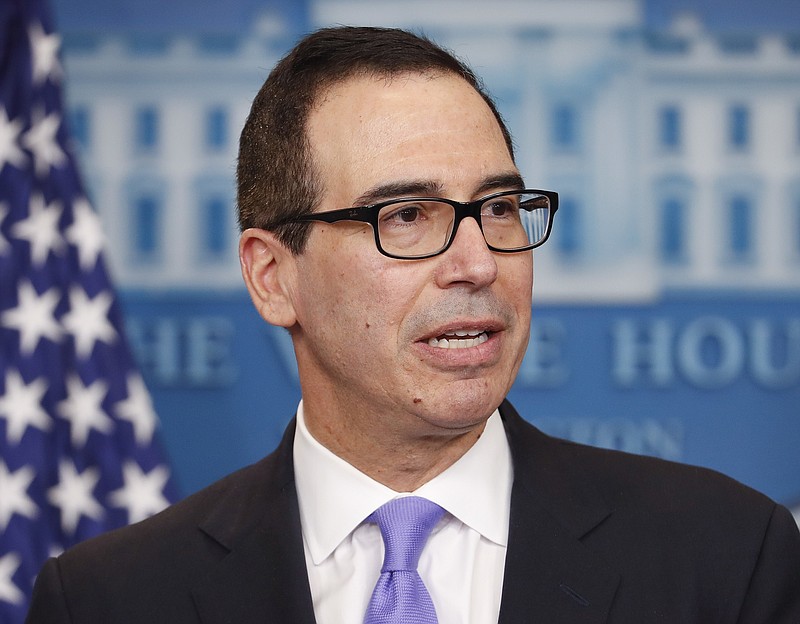 
              FILE - In this Feb. 14, 2017 file photo, Treasury Secretary Steven Mnuchin speaks to the media during the daily briefing in the Brady Press Briefing Room of the White House in Washington. Mnuchin says after the battle over health care, the administration will turn quickly to tax reform with the goal of getting a program approved by Congress by August 2017. (AP Photo/Pablo Martinez Monsivais)
            