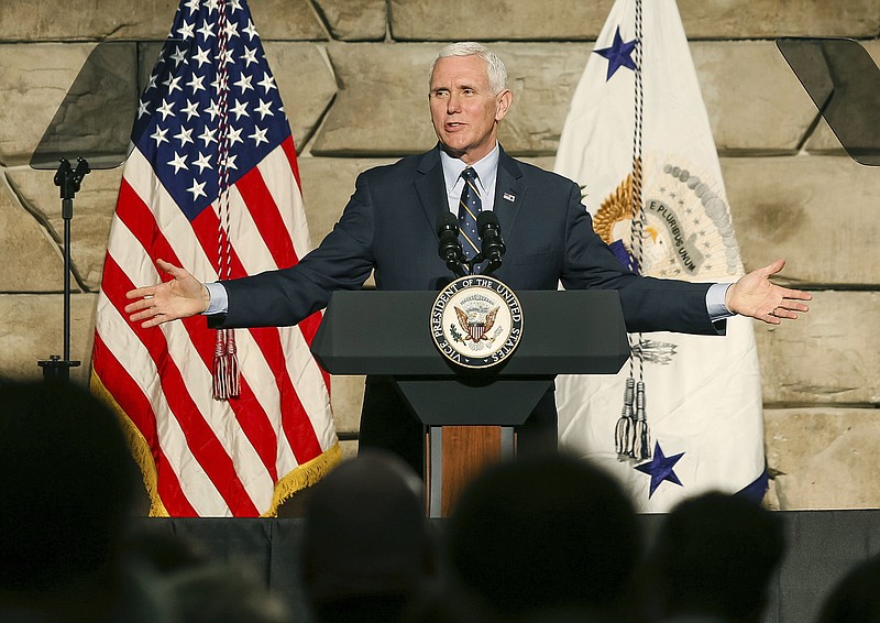 
              Vice President Mike Pence speaks during a visit to Foster Supply Inc. on Saturday, March 25, 2017, in Scott Depot, W.Va. Pence was in West Virginia to participate in a listening session with small business and job creators in the community. (Sholten Singer/The Herald-Dispatch via AP)
            