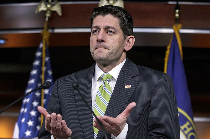 
              House Speaker Paul Ryan, R-Wis., announces that he is abruptly pulling the troubled Republican health care overhaul bill off the House floor, short of votes and eager to avoid a humiliating defeat for President Donald Trump and GOP leaders, at the Capitol in Washington, Friday, March 24, 2017. (AP Photo/J. Scott Applewhite)
            