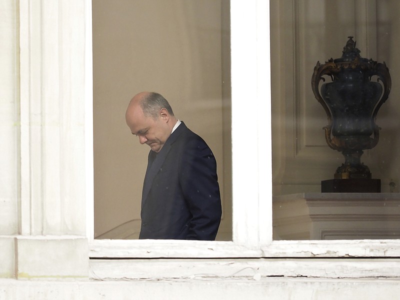 
              Outgoing French Interior Minister Bruno Le Roux arrives to welcome his successor Matthias Fekl, prior to a handover ceremony, in Paris, Wednesday, March 22, 2017. Le Roux resigned Tuesday a few hours after prosecutors opened an investigation into a report that he hired his two daughters for a series of temporary parliamentary jobs, starting when they were 15 and 16 years old. (AP Photo/Thibault Camus)
            