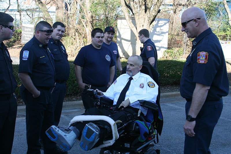 Matthew Mann meets with members of the Walker County Emergency Services team, many of whom were instrumental in saving his life the day of the crash. (Contributed photo)