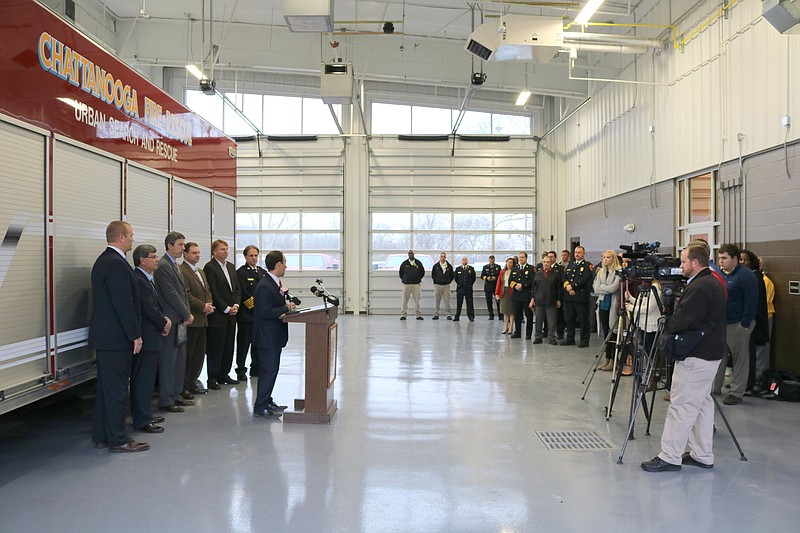 District 3 Chattanooga City Councilman Ken Smith, who represents the Hixson area, speaks at the recent opening of the Chattanooga Fire Department's new Station 11 serving north Hixson and Big Ridge.