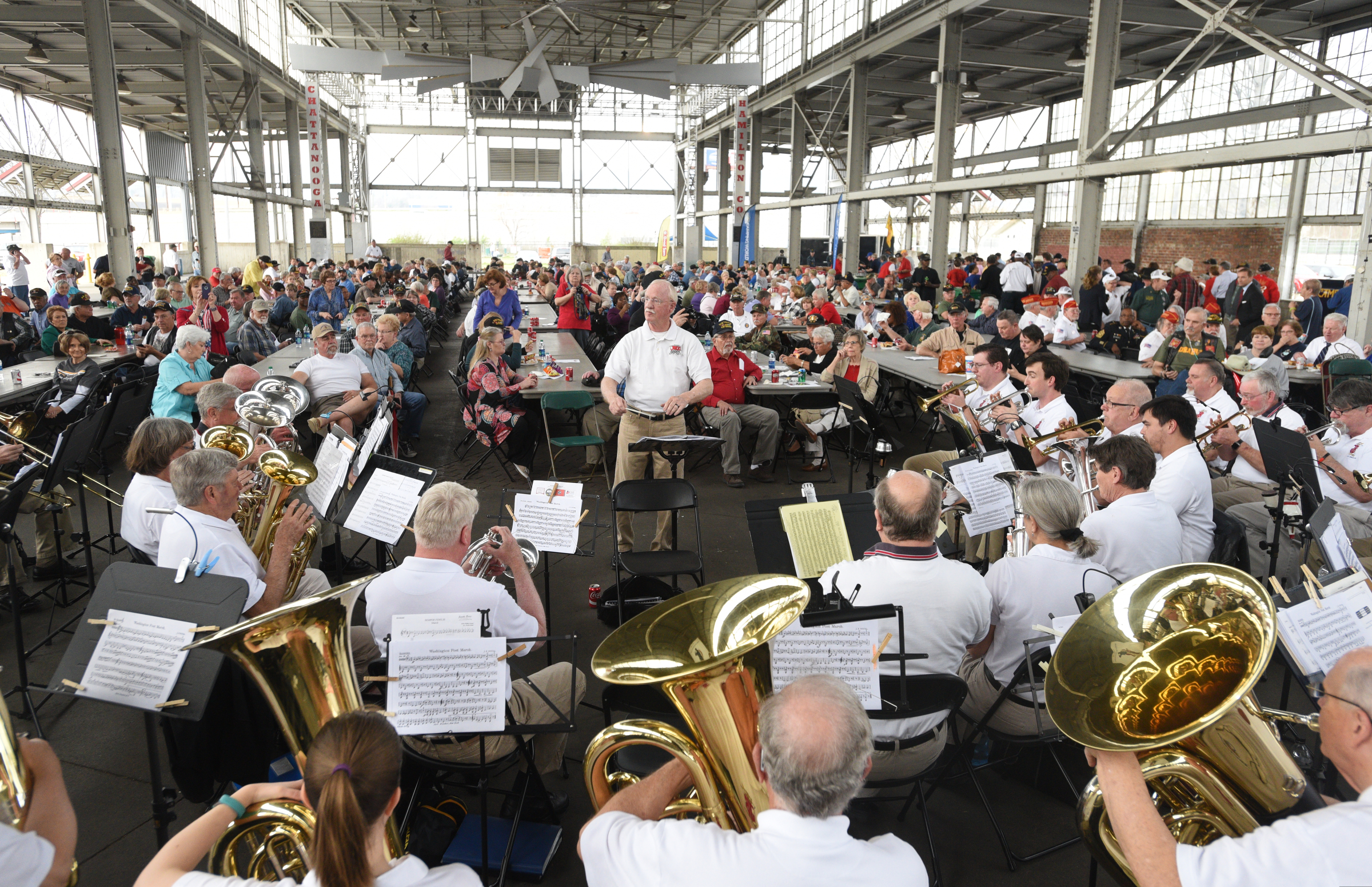 The Jericho Brass performs Monday, March 27, 2017 during a Welcome Home celebration for Vietnam veterans at the First Tennessee Pavilion.