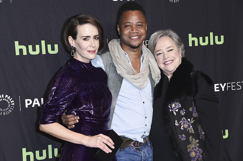 
              Sarah Paulson, from left, Cuba Gooding Jr., and Kathy Bates attend the 34th annual PaleyFest: "American Horror Story: Roanoke" event at the Dolby Theatre on Sunday, March 26, 2017, in Los Angeles. (Photo by Richard Shotwell/Invision/AP)
            