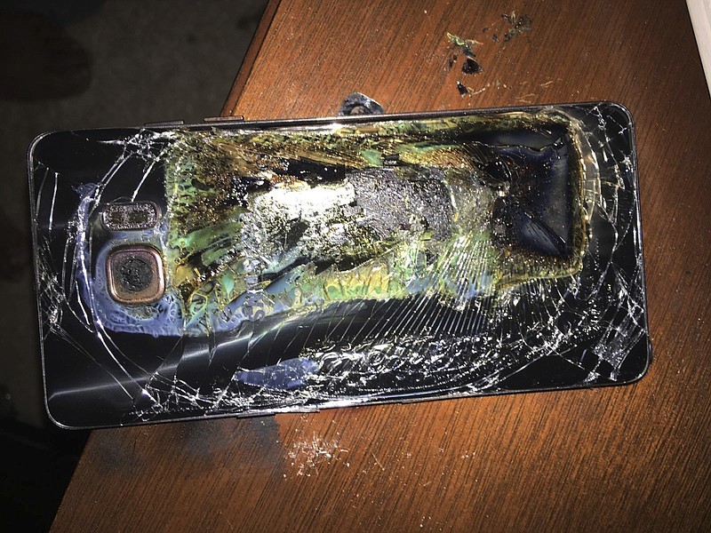 
              FILE - This Sunday, Oct. 9, 2016, file photo shows a damaged Samsung Galaxy Note 7 on a table in Richmond, Va., after it caught fire earlier in the day. On Tuesday, March 28, 2017, Samsung said it's considering bringing the recalled, fire-prone Note 7 smartphone back to market as a refurbished or rental phone after consulting with regulatory authorities and carriers and assessing local demands. Samsung killed the Note 7 after dozens of phones overheated and caught fire. Samsung conducted extensive tests since then and has blamed multiple design and manufacturing defects in batteries made by two different companies. (Shawn L. Minter via AP, File)
            