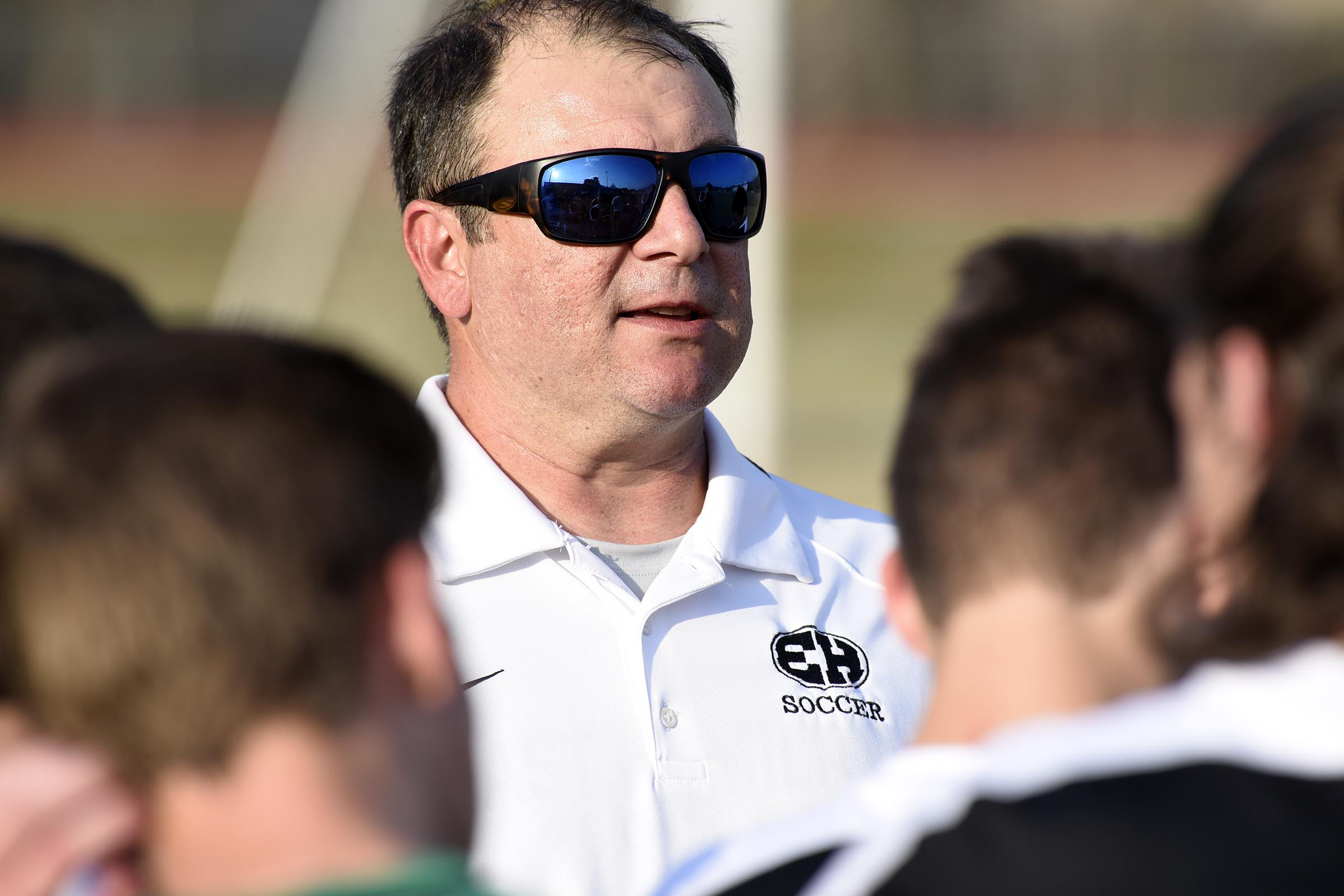 East Hamilton coach Patrick Daverson readies his team before the game. The East Hamilton Hurricanes visited the Ooltewah Owls in boys TSSAA soccer action on March 29, 2017.