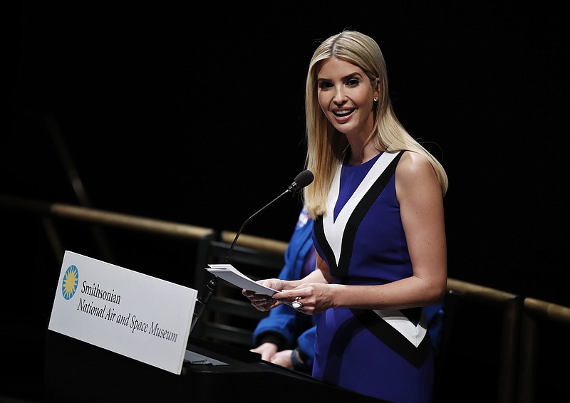 
              FILE - In this March 28, 2017 file photo, Ivanka Trump speaks at the Smithsonian's National Air and Space Museum in Washington. Ivanka Trump announced Wednesday, March 29, 2017, that she will serve as an unpaid employee in the White House. She said she has “heard the concerns some have with my advising the President in my personal capacity.” (AP Photo/Manuel Balce Ceneta, File)
            