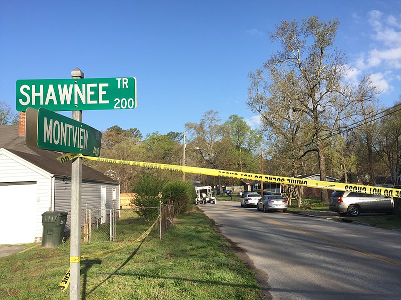 Crime scene of officer-involved shooting at 300 block of Shawnee Trail. 