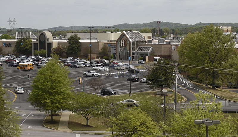 Hamilton Place mall is seen from the offices of the EMJ Corp. on Wednesday, Apr. 13, 2016, in Chattanooga.